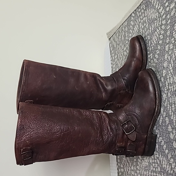 Frye distressed leather belted riding boots - Picture 2 of 13